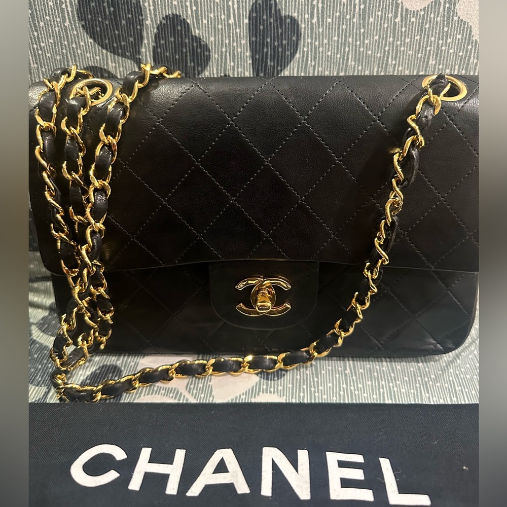 Chanel lambskin classic double flap with 24k plated HW, small. Authentic vintage